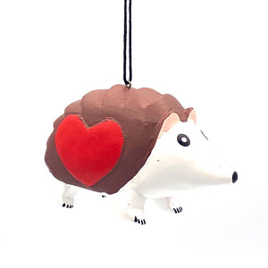 Hedgehog with Heart Balsa Wood Ornament