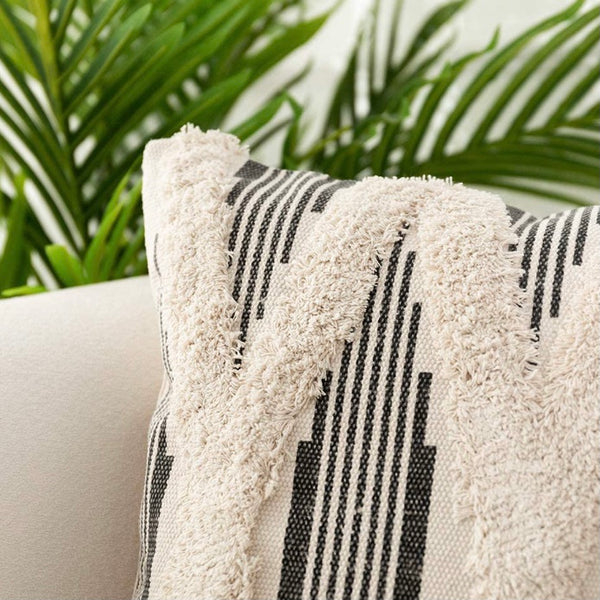 Aztec Textured Pillow - Cream and Charcoal