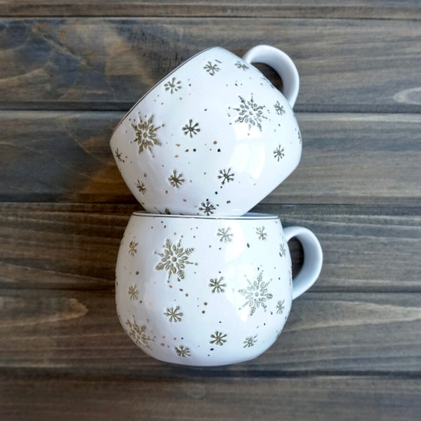 Gold Metallic Snowflake Ceramic Mugs
