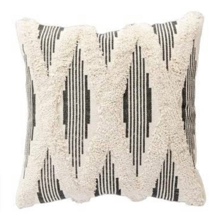 Aztec Textured Pillow - Cream and Charcoal