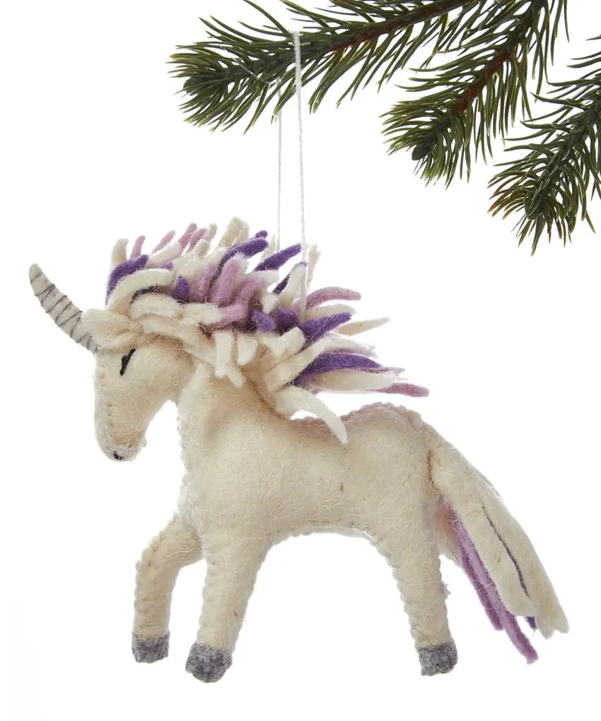 Handcrafted Felt Unicorn Ornament - Purple